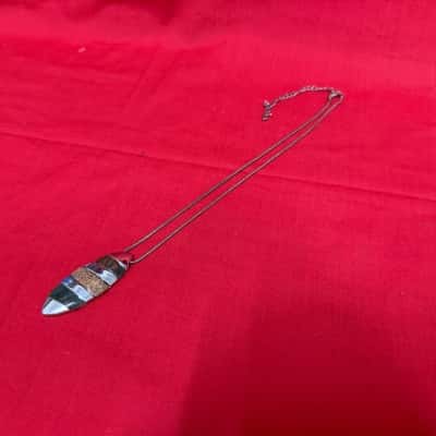 Silver-Tone Striped Oval Pendant Necklace