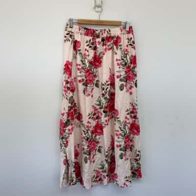 Dotti Pink Floral Linen Blend Maxi Skirt  Size 12 