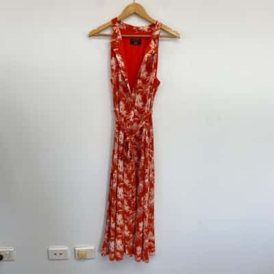 Cue Orange Pattern Sleeveless Button Up Midi Dress  Size 12 
