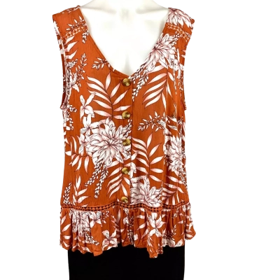 Rockmans Women's Floral Print Top - Orange Size 16