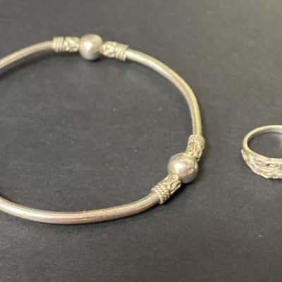  Sterling silver boho style bangle and ring 
