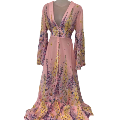 Karolina Womens  Size L Long Sleeve Dress / Maxi Dress Pattern / Pink  - NEW