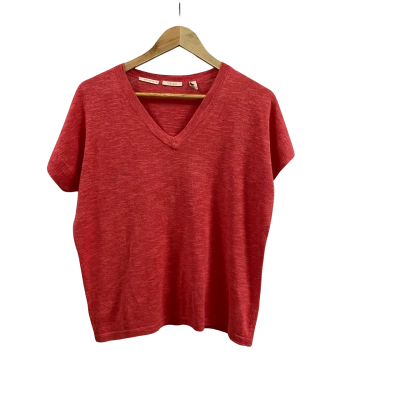 Trenery Womens  Size XS Linen Cotton Relaxed V Neck T-Shirt Crimson