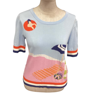 Gorman Womens  Size 6 Short Sleeve Top Blue / Pink  