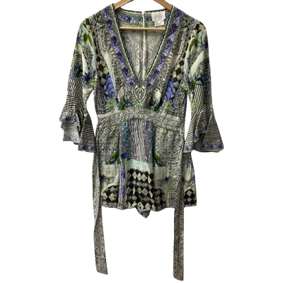 Camilla 100% silk  Womens  Size 10 Long Sleeve Playsuit MulticolouredA 