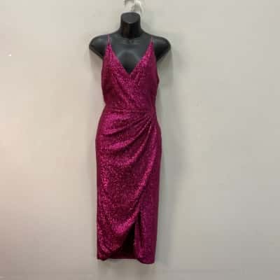 Jonathan Simkhai Small Sequins Wrap Dress Size 0 (XXS) Magenta 
