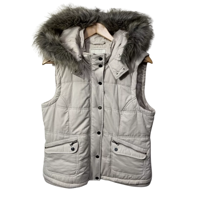 Forever New Womens Size 14 Beige Zip Front Hooded Quilted Puffer Vest 