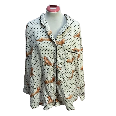 Peter Alexander Womens  Size L Pyjama Top Black  / Off White / Polka Dot 