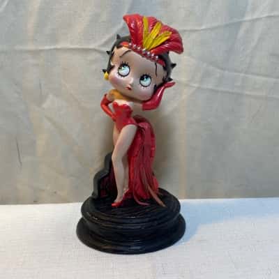 Betty Boop "Show Girl" Figurine in a Red Dress with a Feathered Headpiece and Skirt