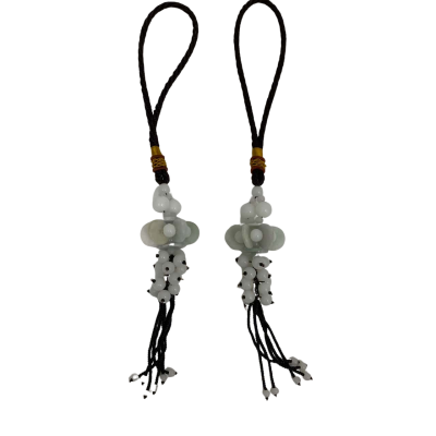 White Jade Car Charm With Cord 2 Pieces 