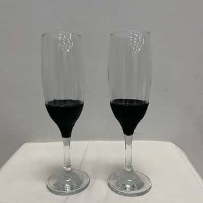 Champagne Flute Glasses with Black Glitter detail
