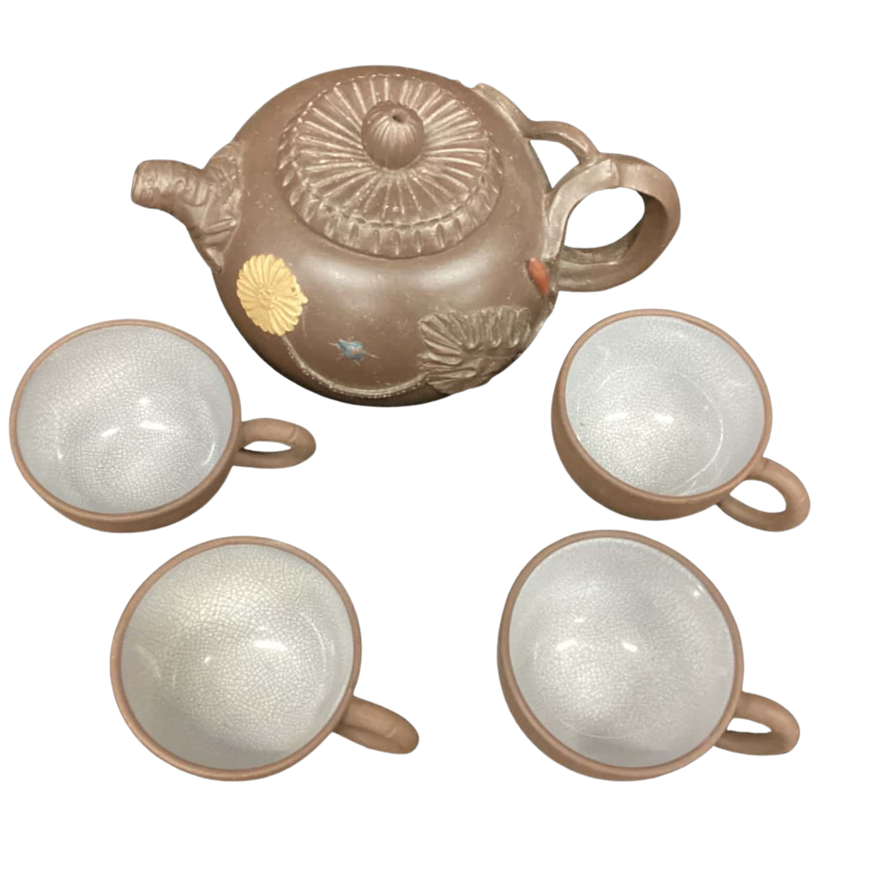 Japanese Clay Teapot and 4 Small Cups