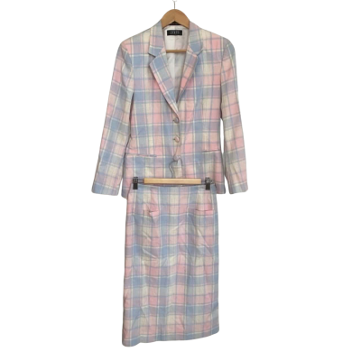 Fletcher Jones Vintage Womens Size 10 Blazer and Skirt Blue / Pink  / Yellow /Checked 