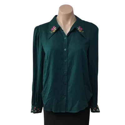 Princess Highway Womens Size 8 Emerald Green Embroidered Long Sleeve Blouse (new)
