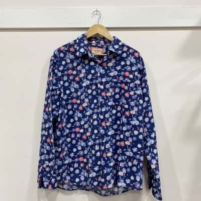 Gazman Mens  Size L Long Sleeve Shirt Blue / Floral 