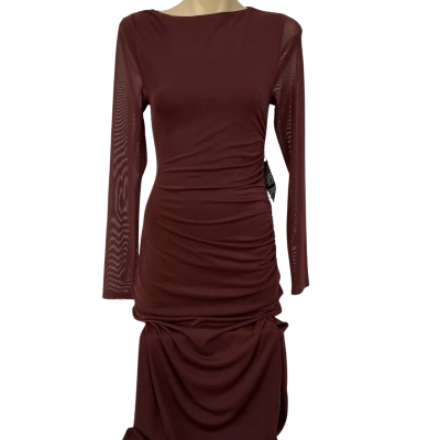 Forever New Womens Ally Long Sleeve Mesh Dress Size 8 - Deep Maroon