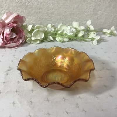Vintage Decorative Marigold Carnival Glass Scalloped Edge Bowl 