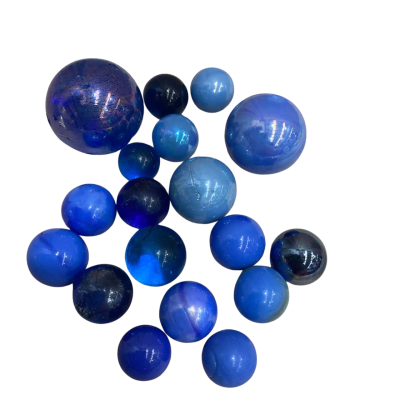 Vintage Blue Marbles - Various Sizes - 18 in Total