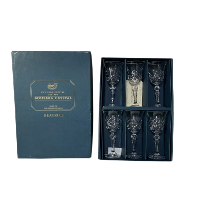Bohemia Crystal "Beatrice" Set of 6 24% PbO Cut Lead Crystal Sherry Glasses (boxed)