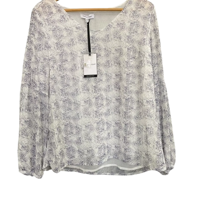 Table Eight Long-Sleeve Blouse White & Navy Floral Print Size 10  