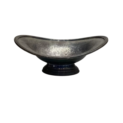 Vintage Ellis Barker Silverplate Oval Pedestal Dish Bowl w/Menorah Mark