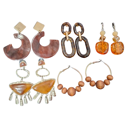  5 x Womens Earrings Brown / Orange 