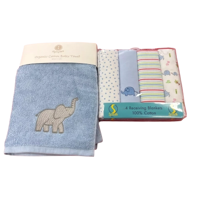 BABY Bundle includes Baby towel & x 4 receiving blankets 