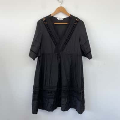 155/80A Black Short Sleeve Midi Dress Size S 
