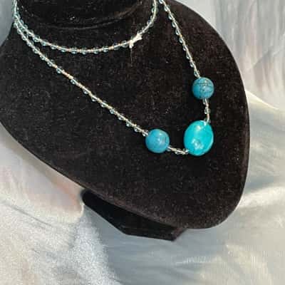  Womens Turousie Beaded Necklace Blue 