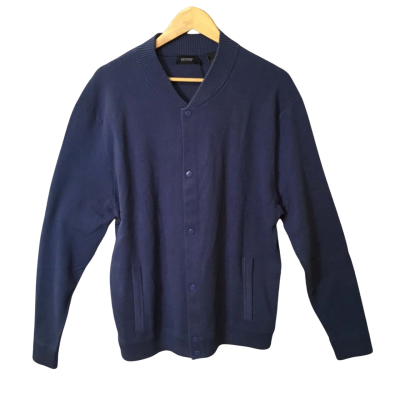 Men’s Size XXL Blue Oxford Knitted Bomber Jacket