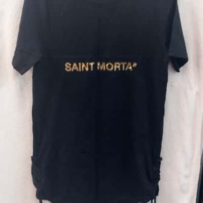 Saint Morta Mens  Size M Short Sleeve T-shirt Black  / Gold Logo