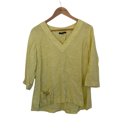 pingpong Womens Linen Size 10 3/4 Sleeve Top / V-Neck Top Yellow 