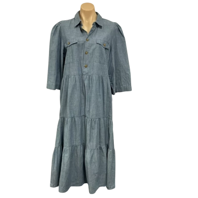 Vero Moda Denim Womens Size L Blue Short Sleeve Midi Dress  