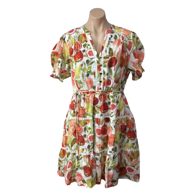 Forever New Womens Size 16 White / Red / Green Pattern Short Sleeve Dress