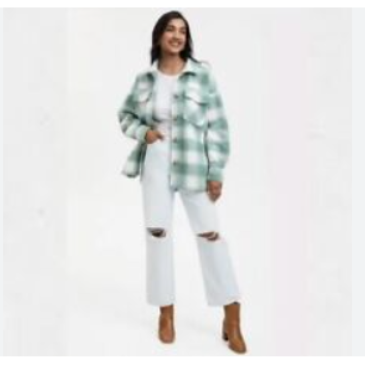 Sportsgirl White Green Checked Fleece Jacket Size 10 / M