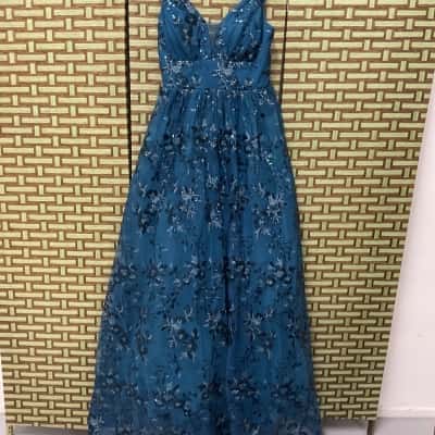Women’s XUIBOL Crisscross Backless Spaghetti Strap Dress Elegant Plunge Neck Sequin Ball Gown Formal Wedding Bridesmaid M 10-12 Teal 