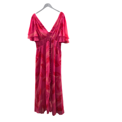 Gingham & Heels Mazza Magenta Leaf Midi Dress Pink Size 18 BNWT