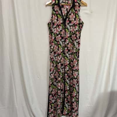 Sleeveless Full Length Floral Shirt Dress Sz M