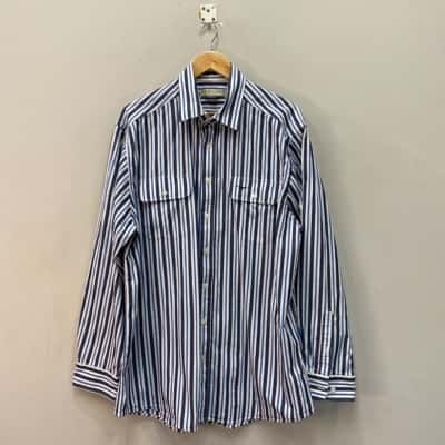 R.M. Williams Mens  Size XL Long Sleeve Shirt Blue / Striped / White 