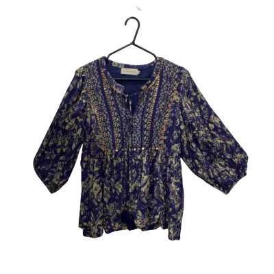Holmes & Fallon Blue Top With Bronze Sequins Size M
