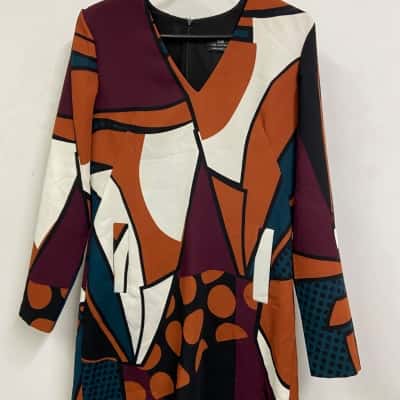 Cue Womens  Size 12 Long Sleeve Dress Abstract 