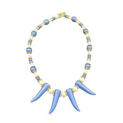 Hand Made Blue & Gold-tone Beaded Necklace