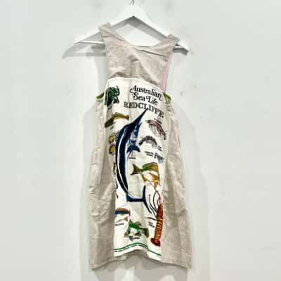 Little Brown Dog Linen Tea Towel Dress Size S