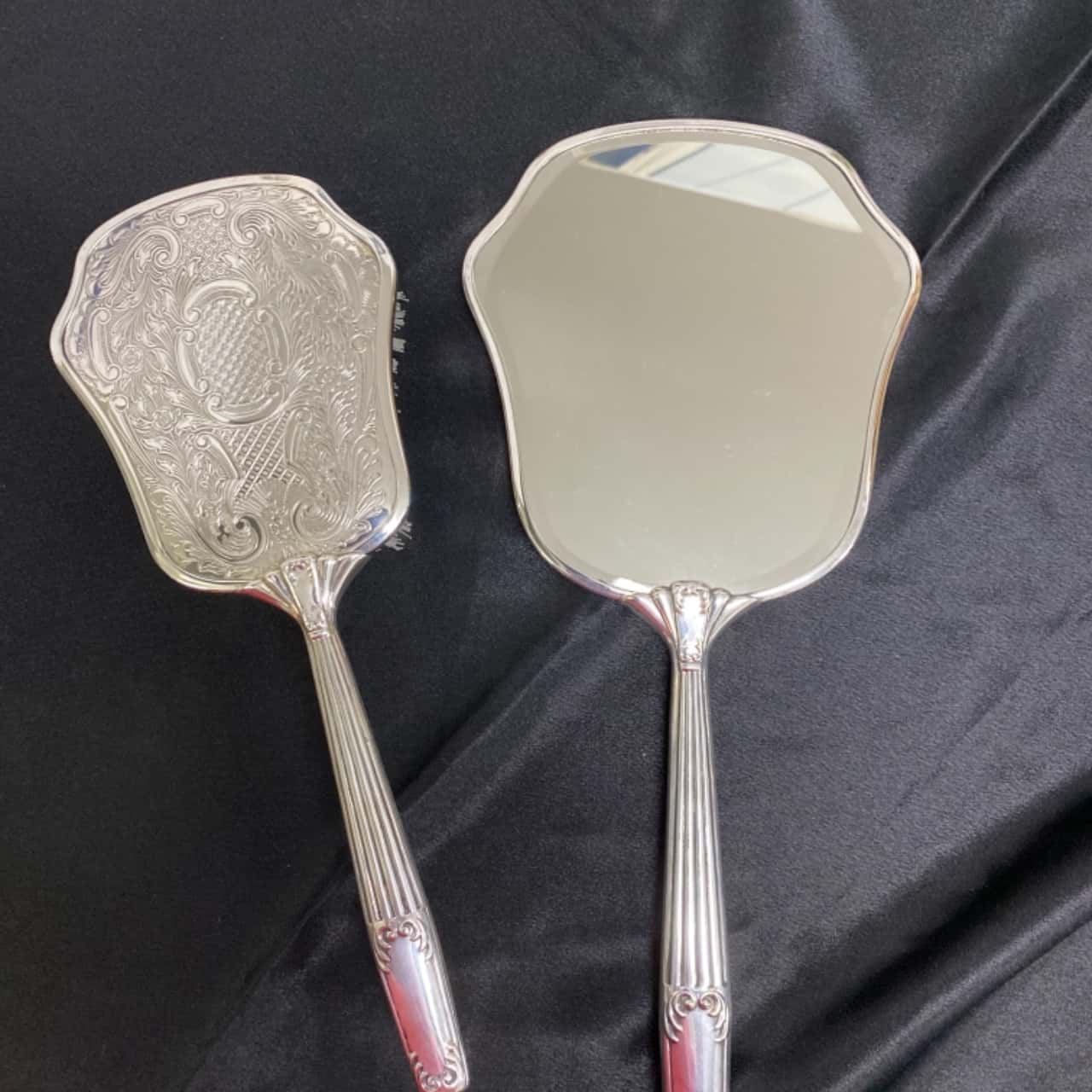 Silver Plated Hand Mirror and Brush set