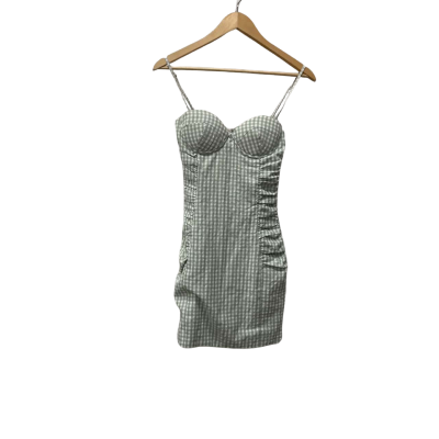 Meshki Yasemin Cupped Ruched Side  Size XXS Mini Dress Gingham / Sage