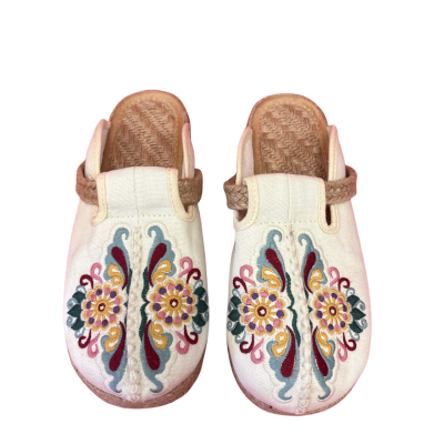  Womens  Size 40 Multicoloured Canvas Embroidered Mules with Woven Soles