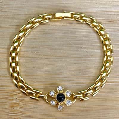 18 Karat Gold Plated Diamante Daisy Bracelet (Stamped 18KGP)