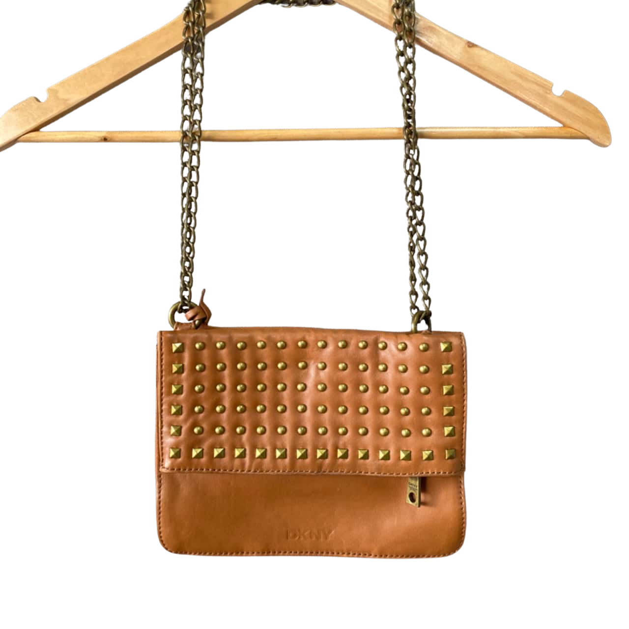 DKNY Womens Cross Body Bag Brown and Gold Studded