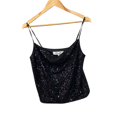 Diane Von Furstenberg Womens  Size S Sequin Cropped Top Black  