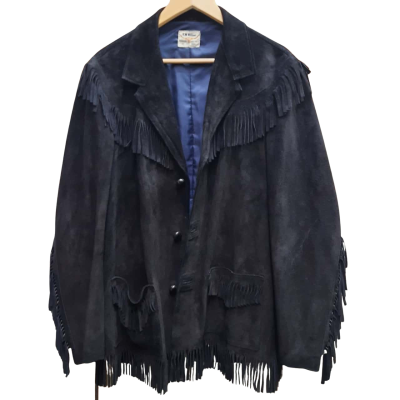 Vintage R.M. Williams Black Suede Fringe Tassel Western Jacket To Suit Women's Size L / Men Size 42" / 105 CM Chest